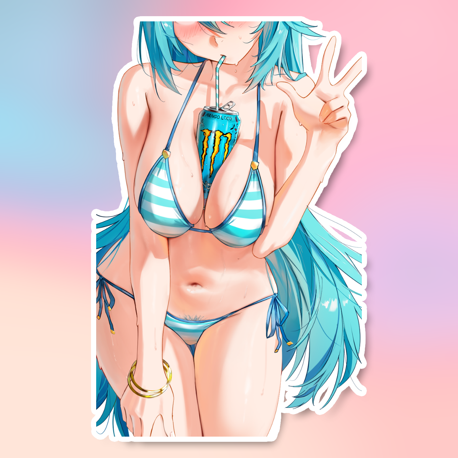 BLUE HAIR BIKINI STICKER! (WALIGNER)
