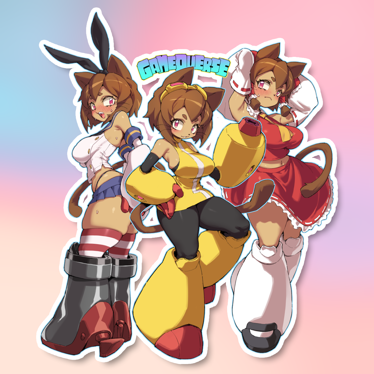 CAT-GIRL TRIO STICKER! (FUYAHANA)